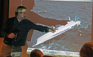 Peter Isler points out where Rambler's keel should be.